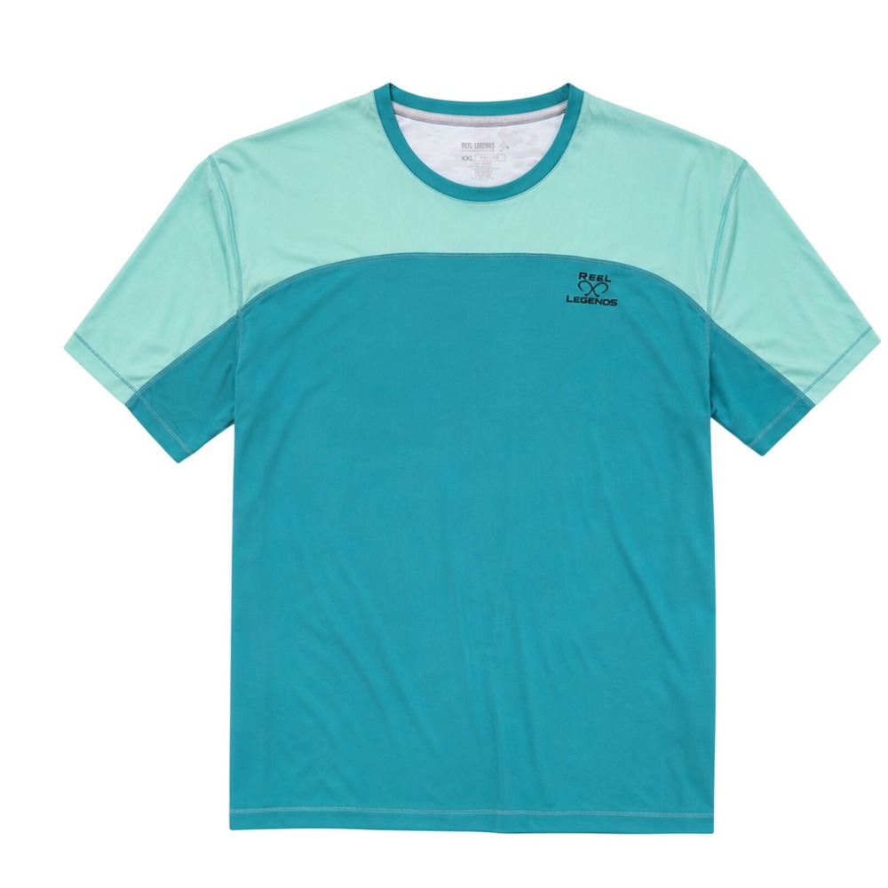 Reel Legends Mens Reel-Tec Fishing Shirt XXL Teal Aqua Ocean Wave Graphic Tee